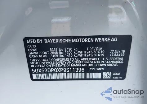 2023 BMW X3 xDrive30I z USA, uszkodzony, nr VIN 5UX53DP0XP9S11396